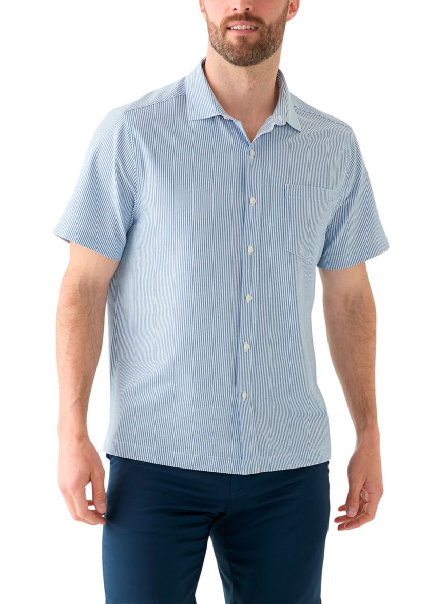 Mens Stripe Seersucker Button Down Shirt
