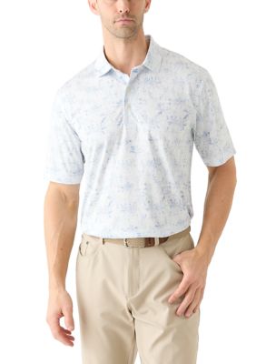 Greg Norman Collection Men's Palm Printed Polo Shirt, White, 2XL