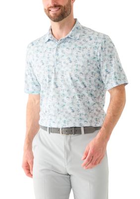 Greg Norman Collection Men's Cassava Leaf Printed Polo Shirt, White, Medium