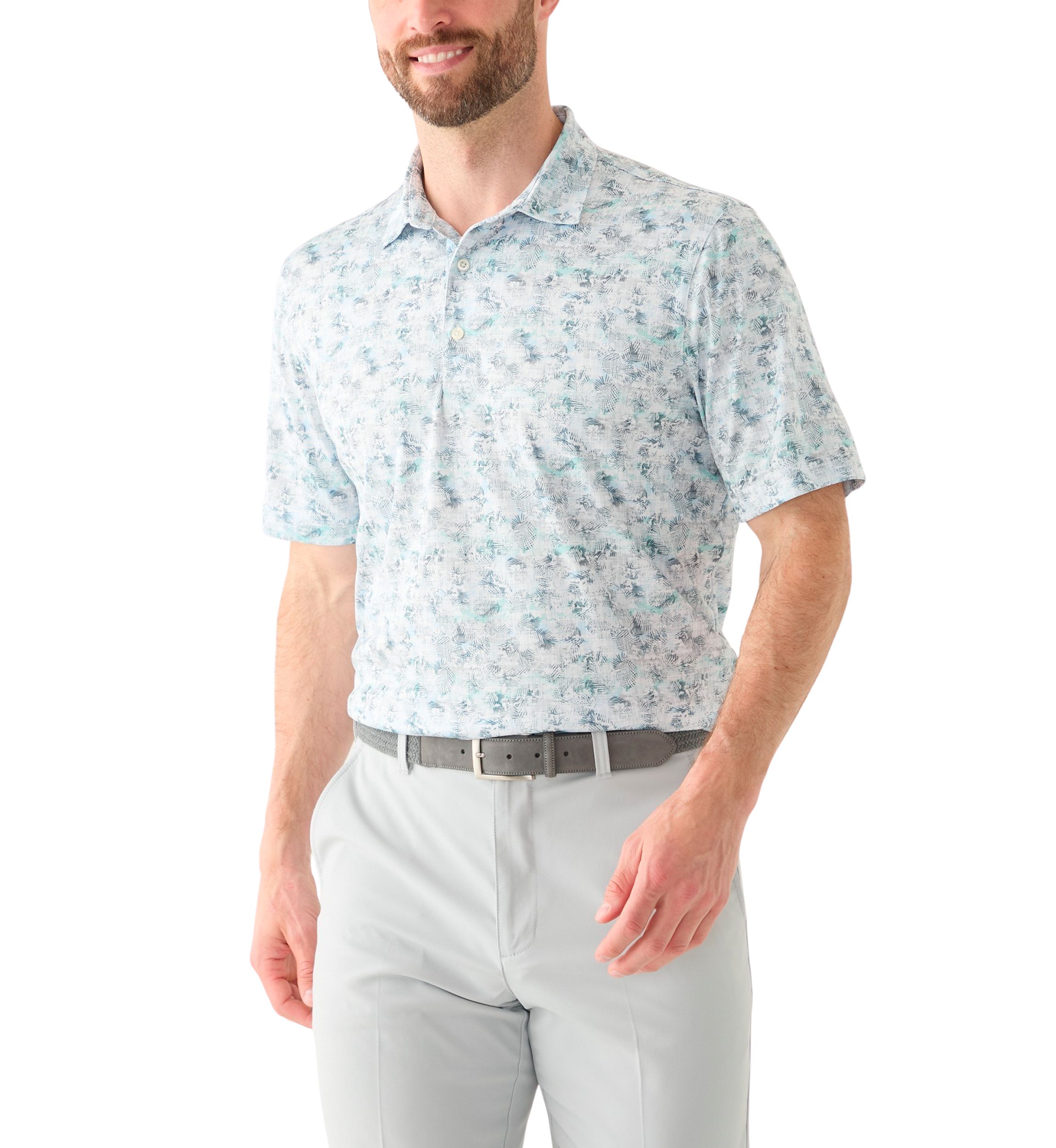Mens Cassava Leaf Printed Polo Shirt