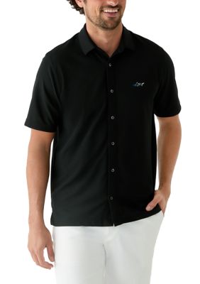 Greg Norman Collection Men's Full Button Piqué Polo Shirt, Black, 2XL
