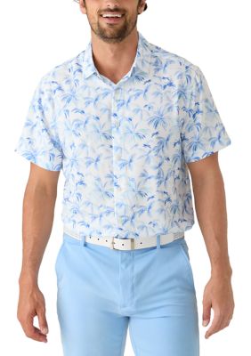 Greg Norman Collection Men's Short Sleeve Palm Tree Seersucker Shirt