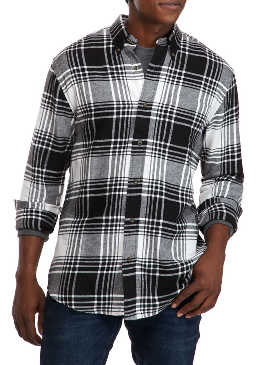 Long Sleeve Flannel Plaid Woven Shirt