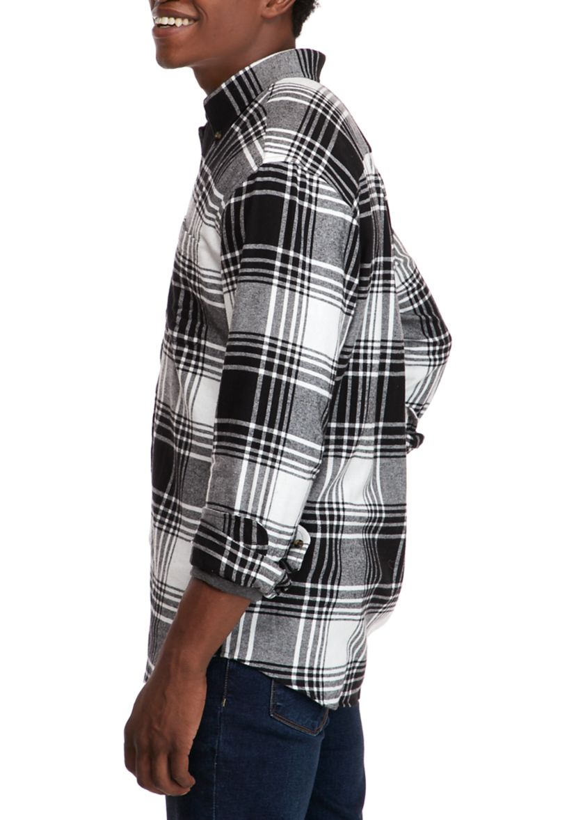 Long Sleeve Flannel Plaid Woven Shirt
