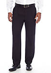Black Solid Pleated Stretch Pants