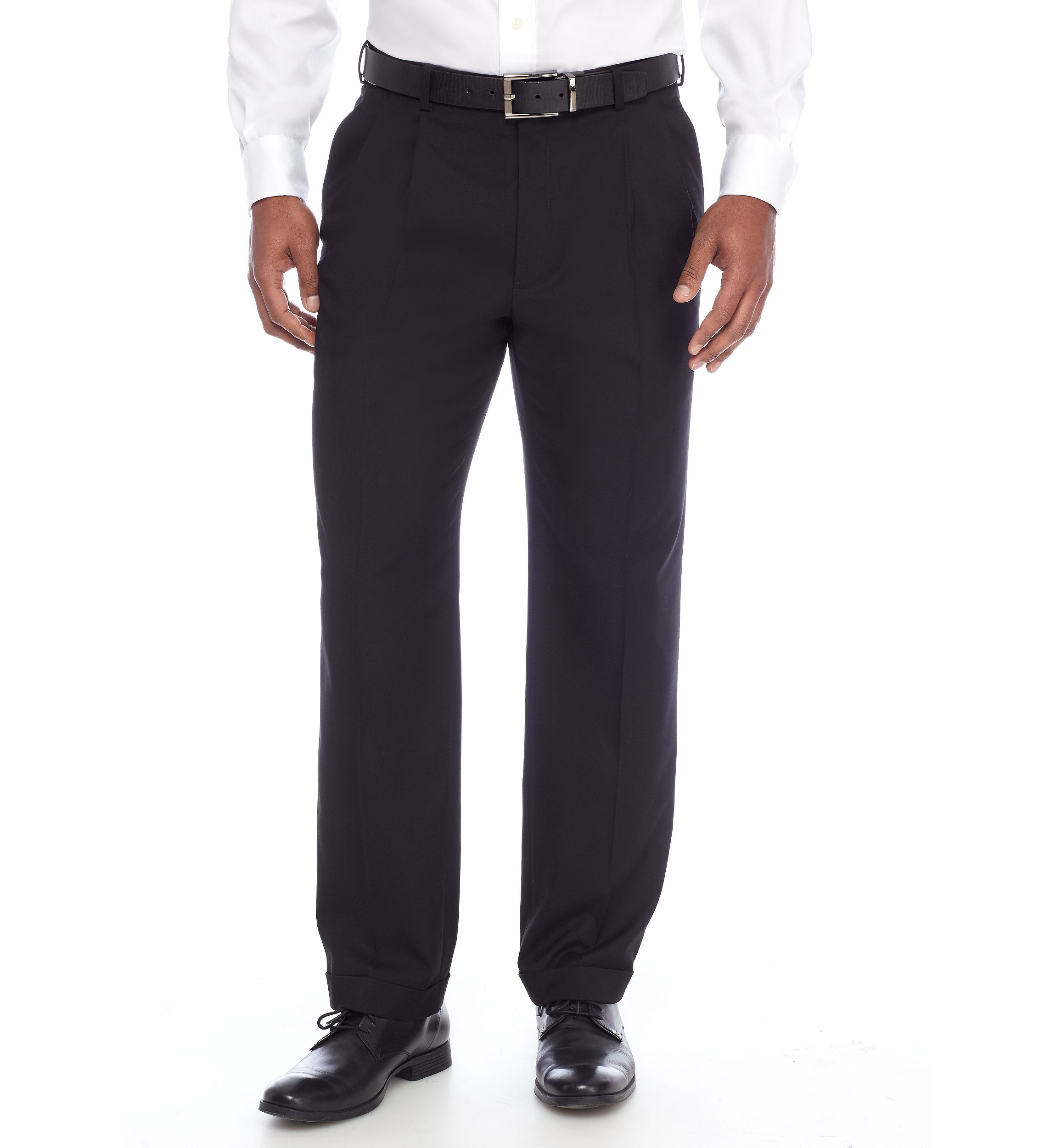 Black Solid Pleated Stretch Pants