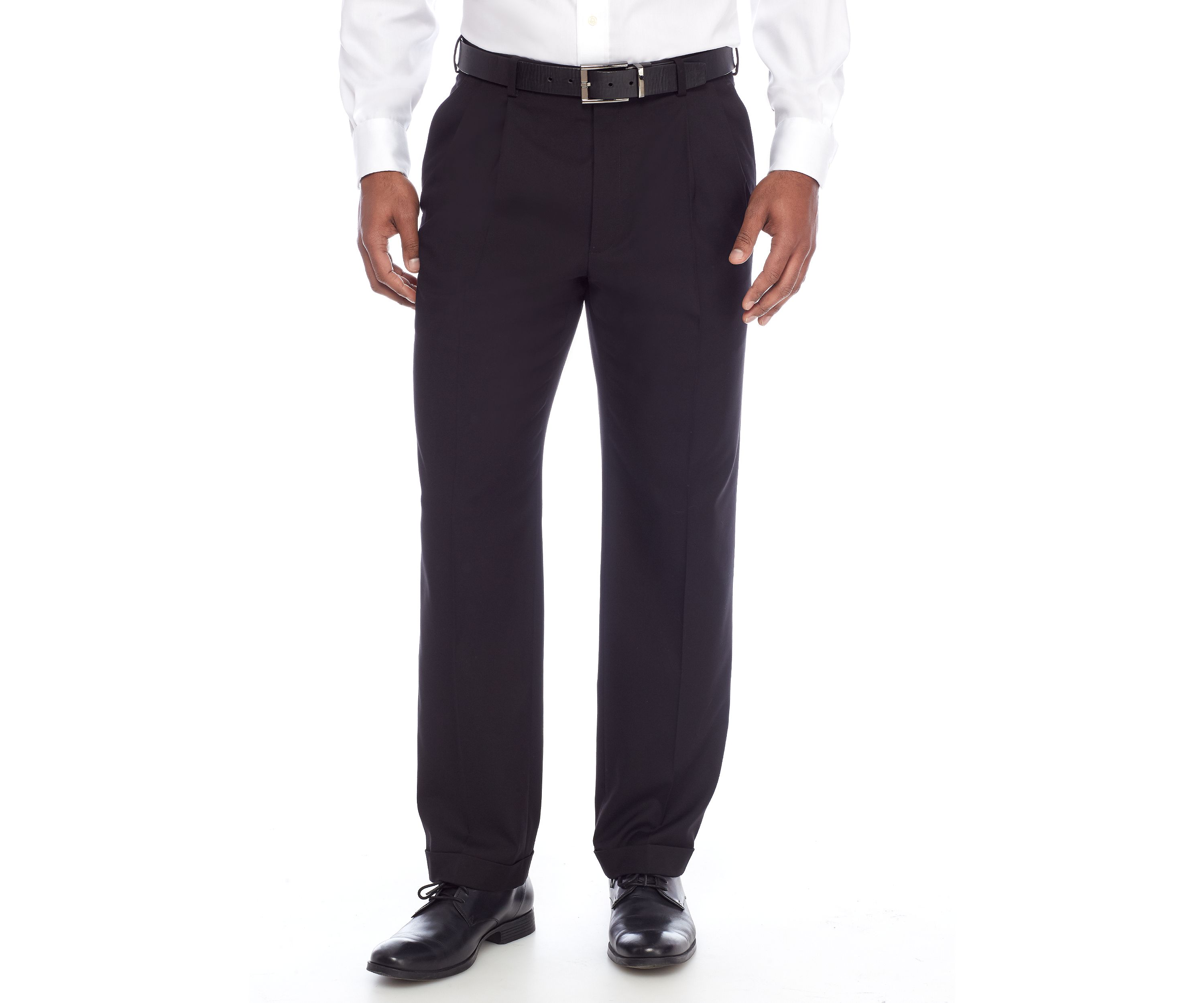 Black Solid Pleated Stretch Pants