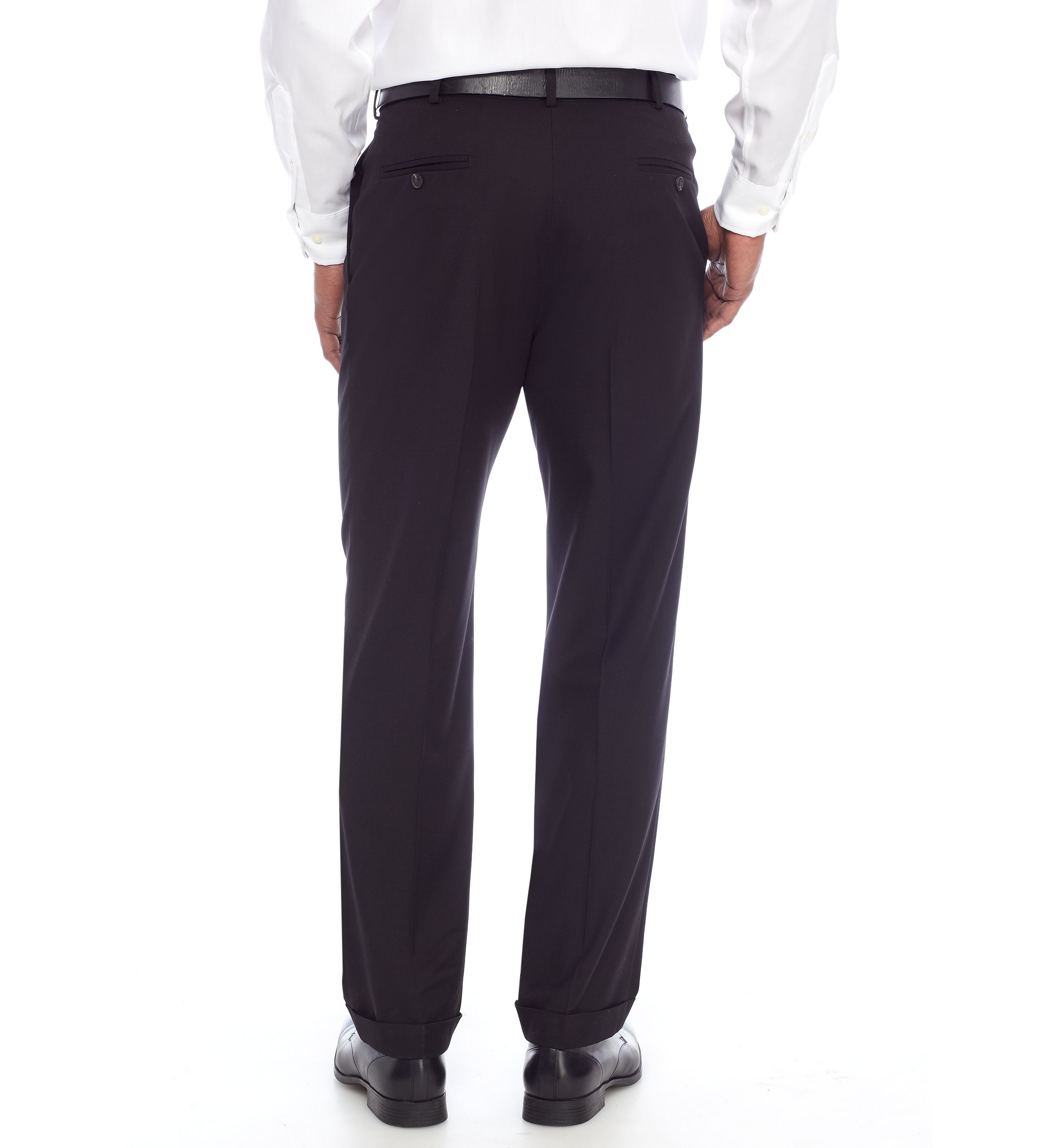 Black Solid Pleated Stretch Pants