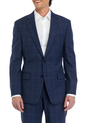 MICHAEL Michael Kors Men's Blue Plaid Suit Separate Coat, Navy Blue, 46 Long -  0627502021175