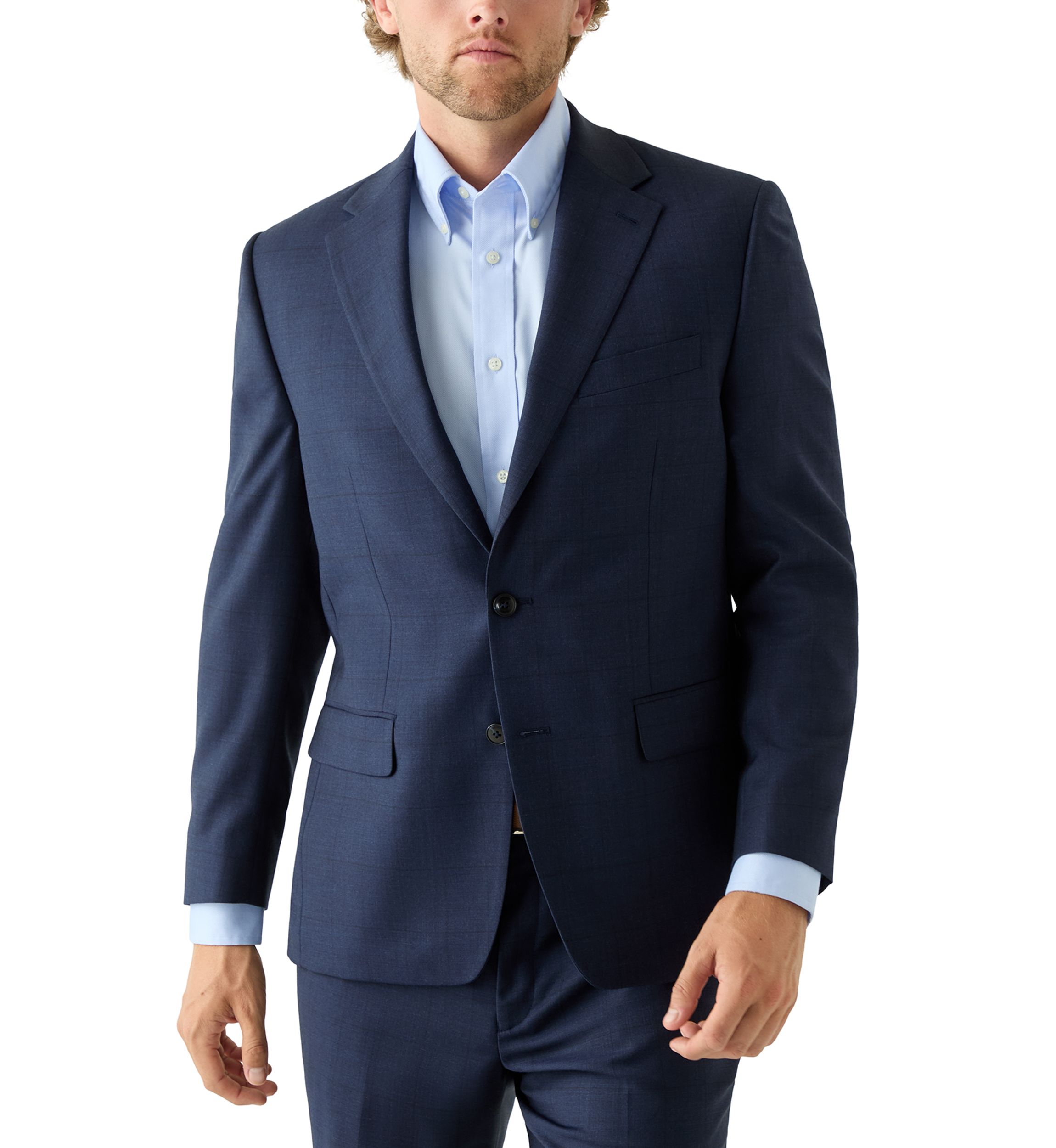Tonal Blue Windowpane Suit Jacket