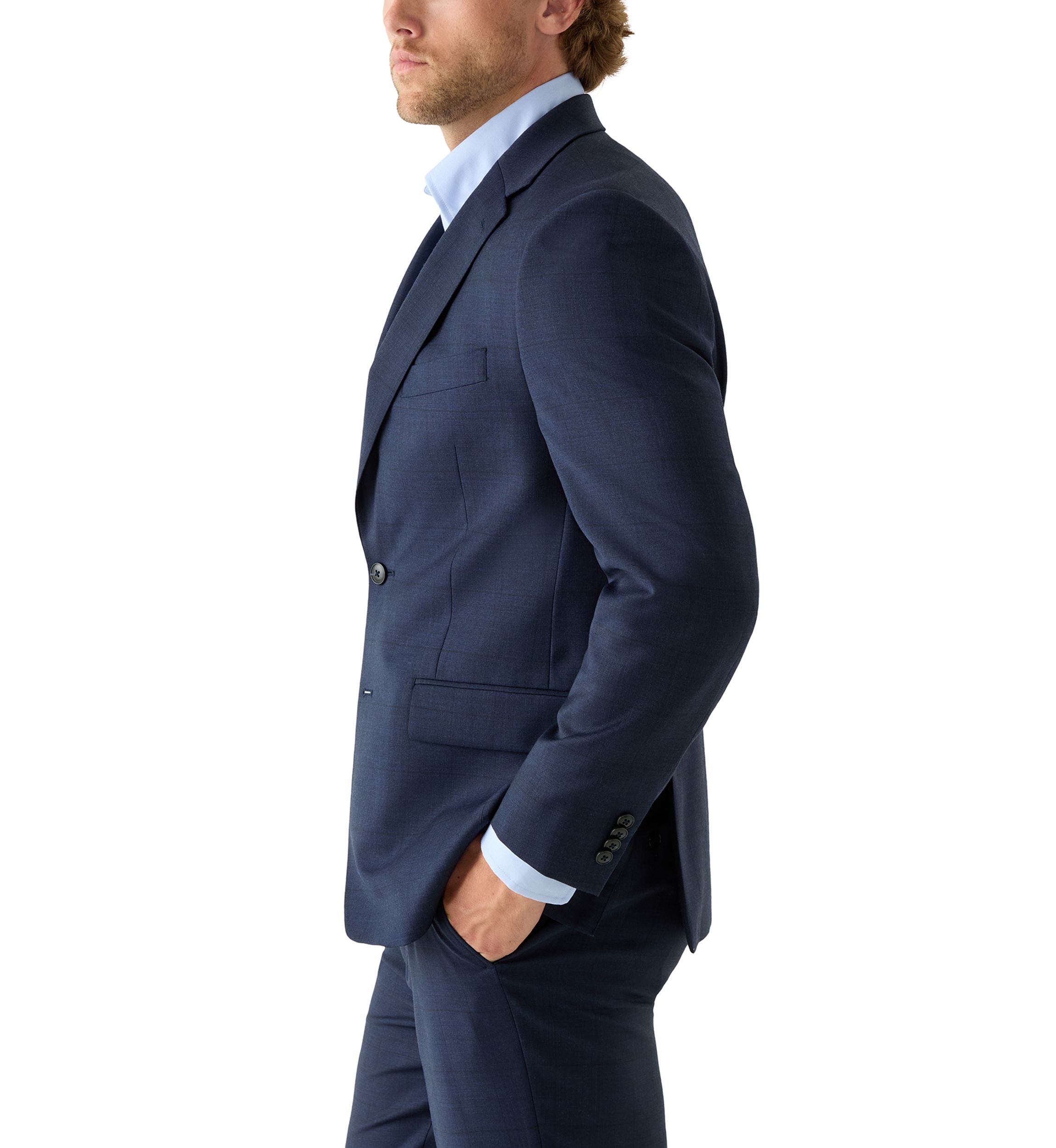 Tonal Blue Windowpane Suit Jacket