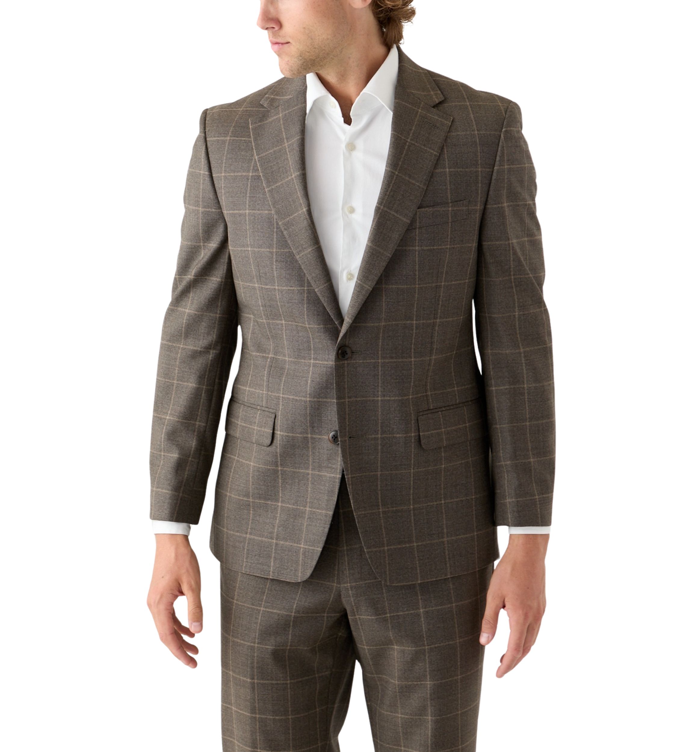 Tonal Brown Windowpane Printed Suit Separate Jacket
