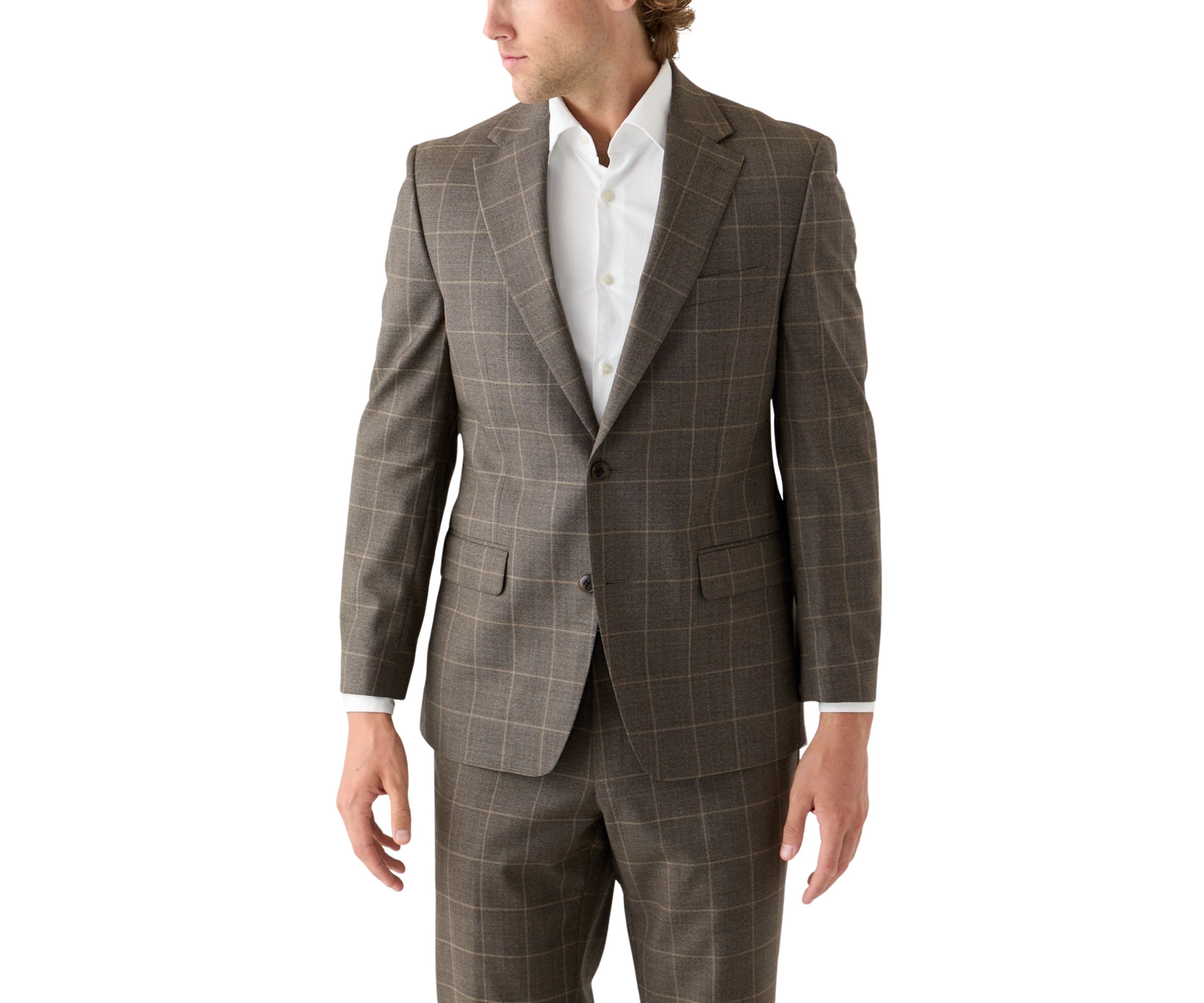 Tonal Brown Windowpane Printed Suit Separate Jacket