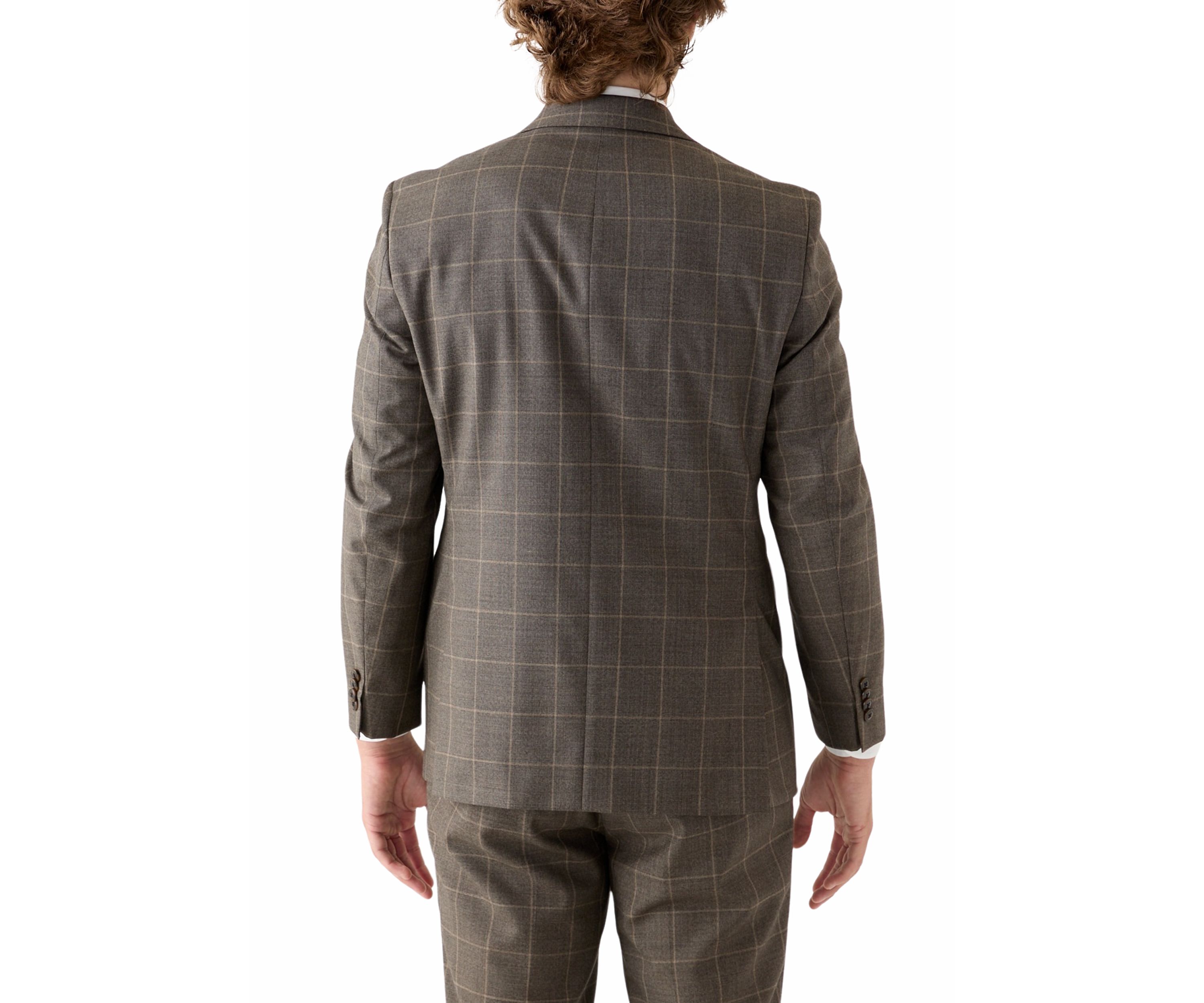 Tonal Brown Windowpane Printed Suit Separate Jacket
