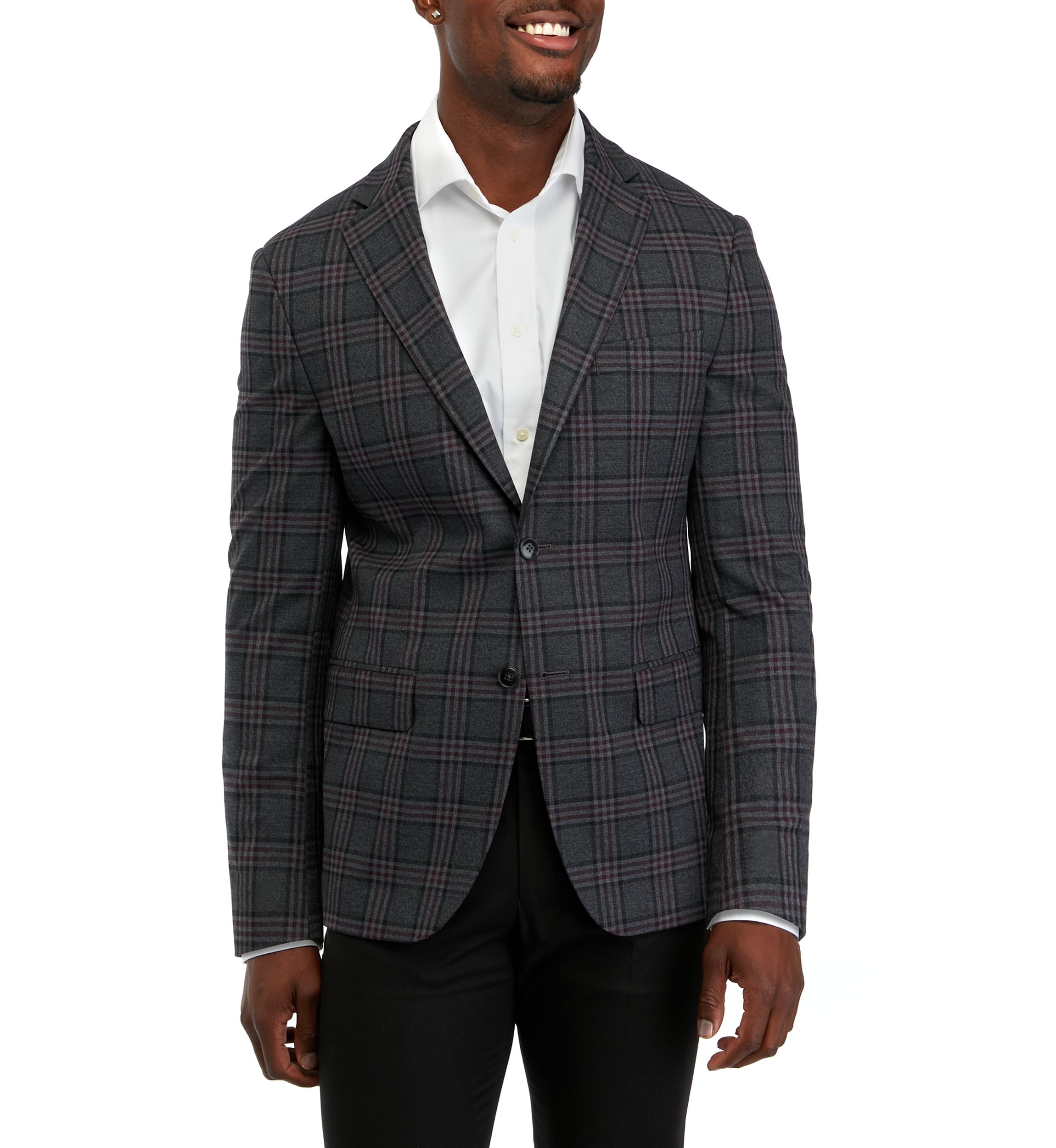 Single Breasted 2-Button-Front Plaid Blazer 
