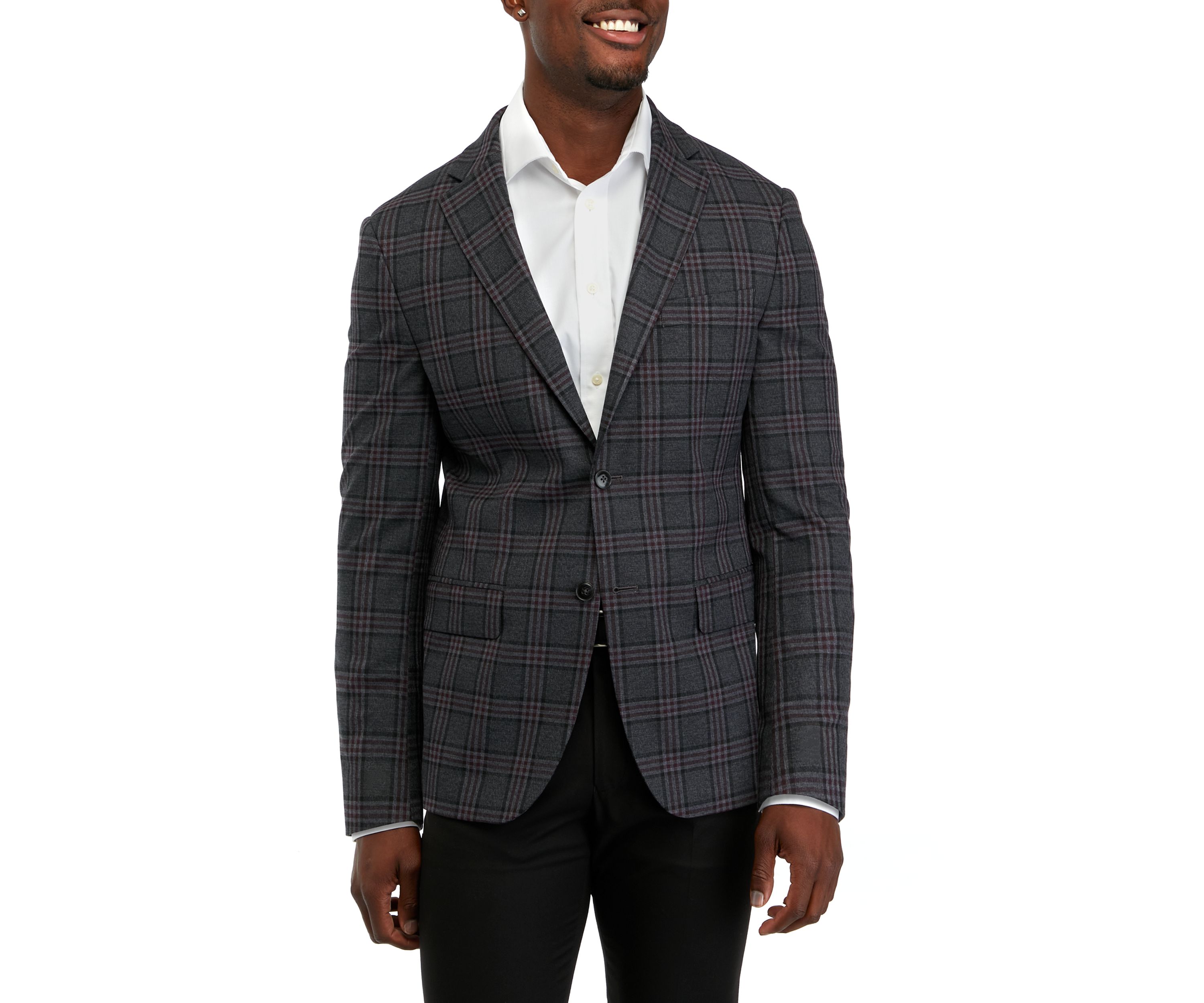 Single Breasted 2-Button-Front Plaid Blazer 
