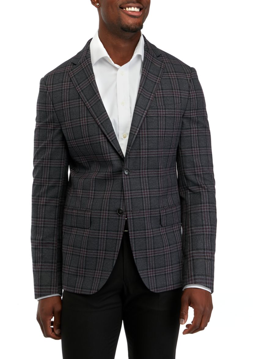 Single Breasted 2-Button-Front Plaid Blazer 