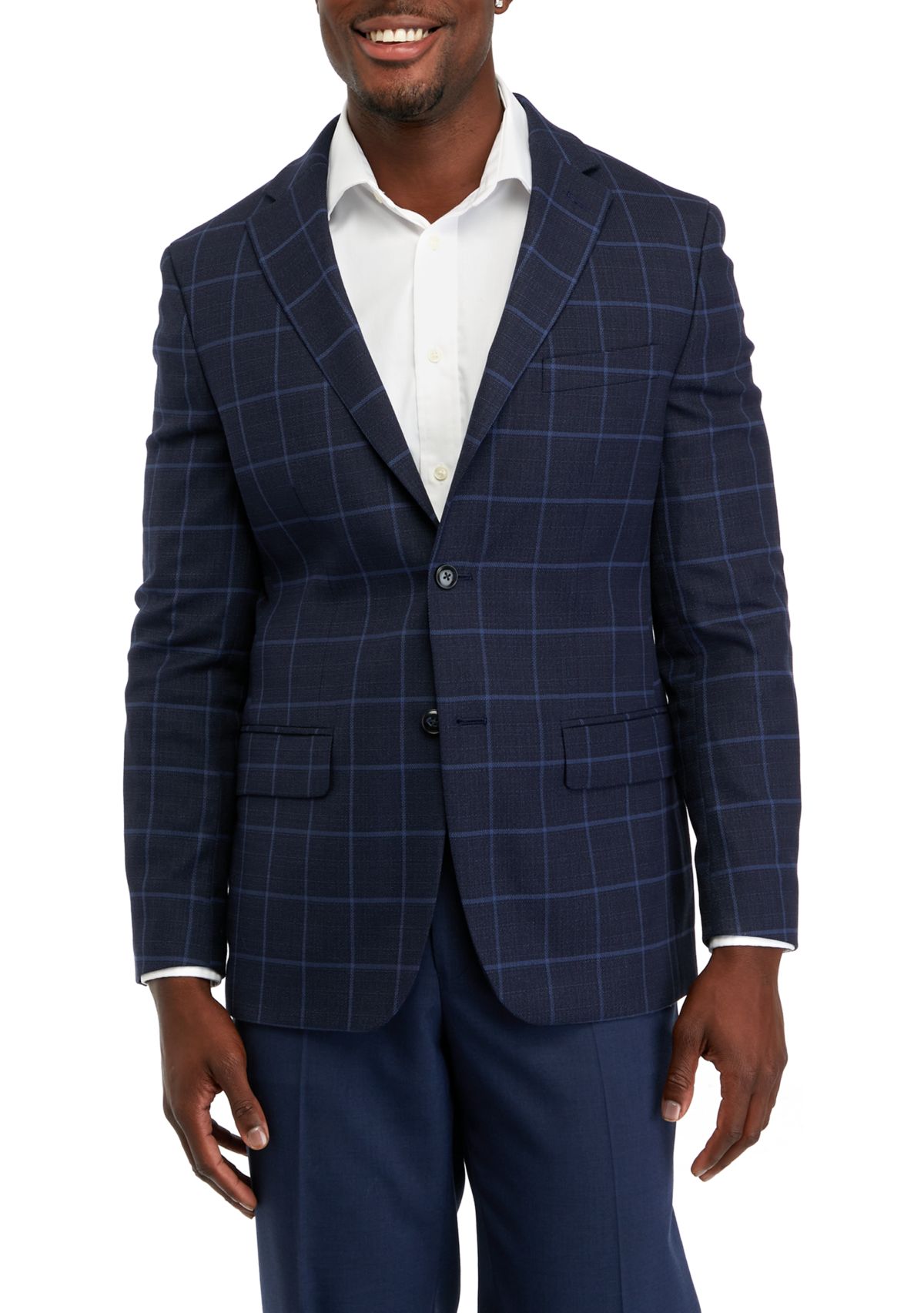 	  Single Breasted 2-Button-Front Windowpane Blazer 