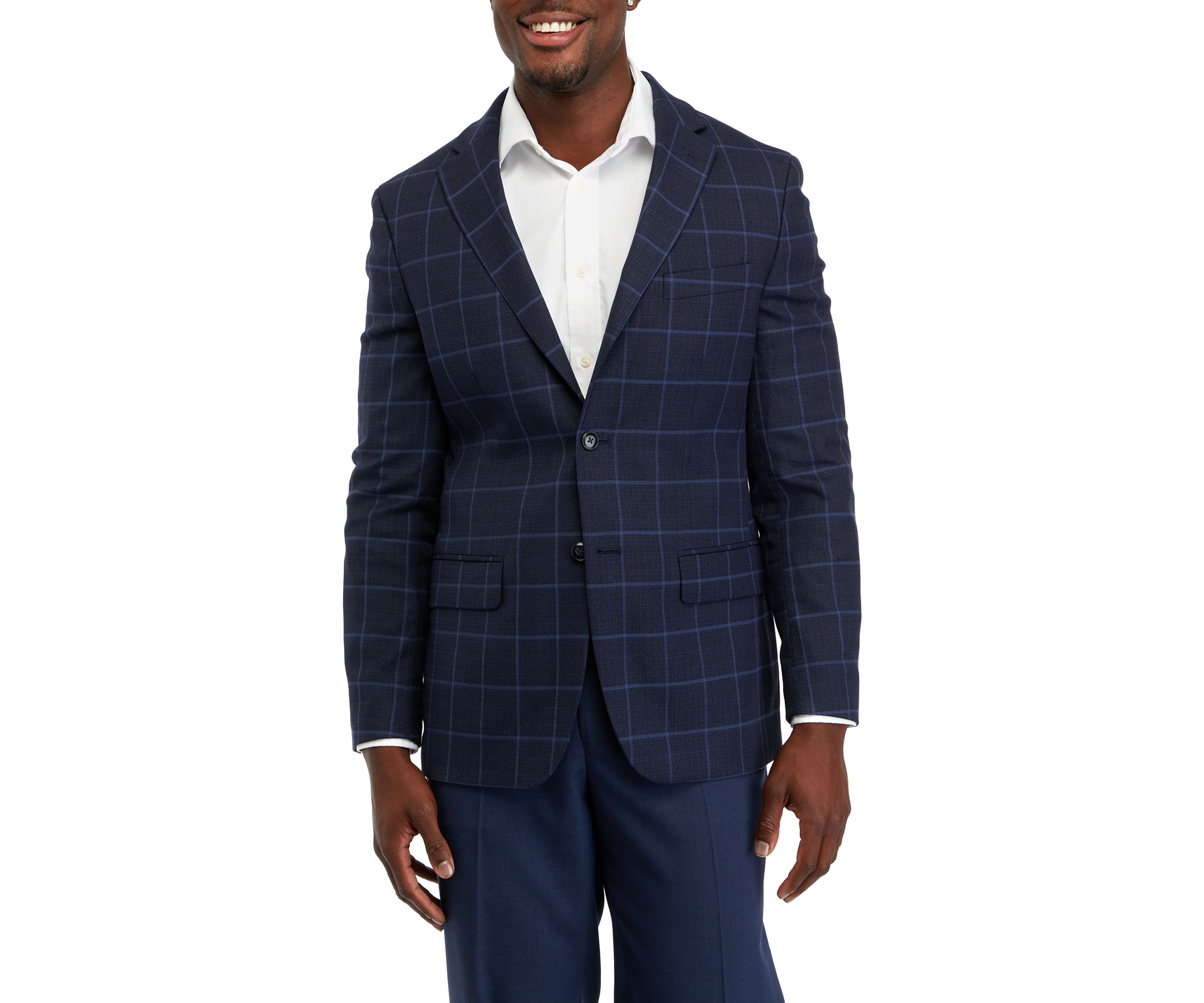 	  Single Breasted 2-Button-Front Windowpane Blazer 