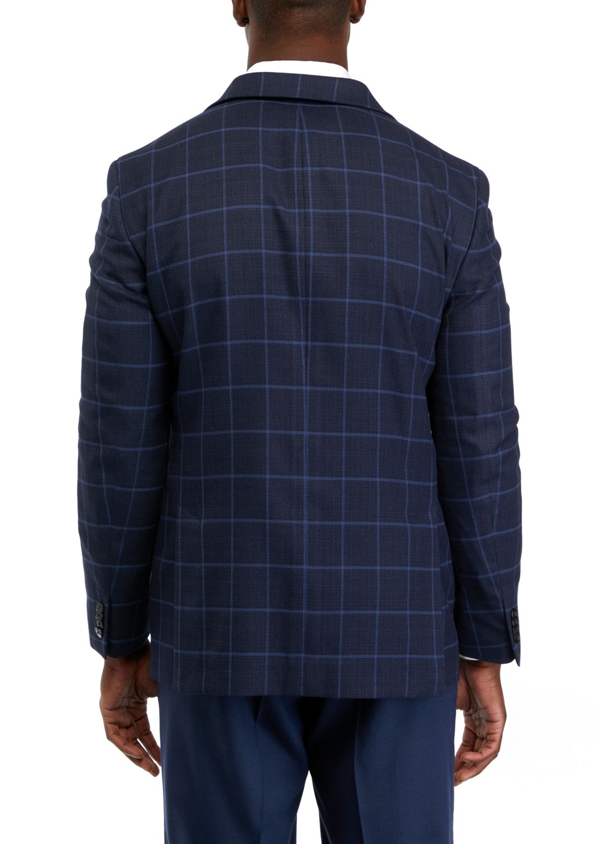 	  Single Breasted 2-Button-Front Windowpane Blazer 