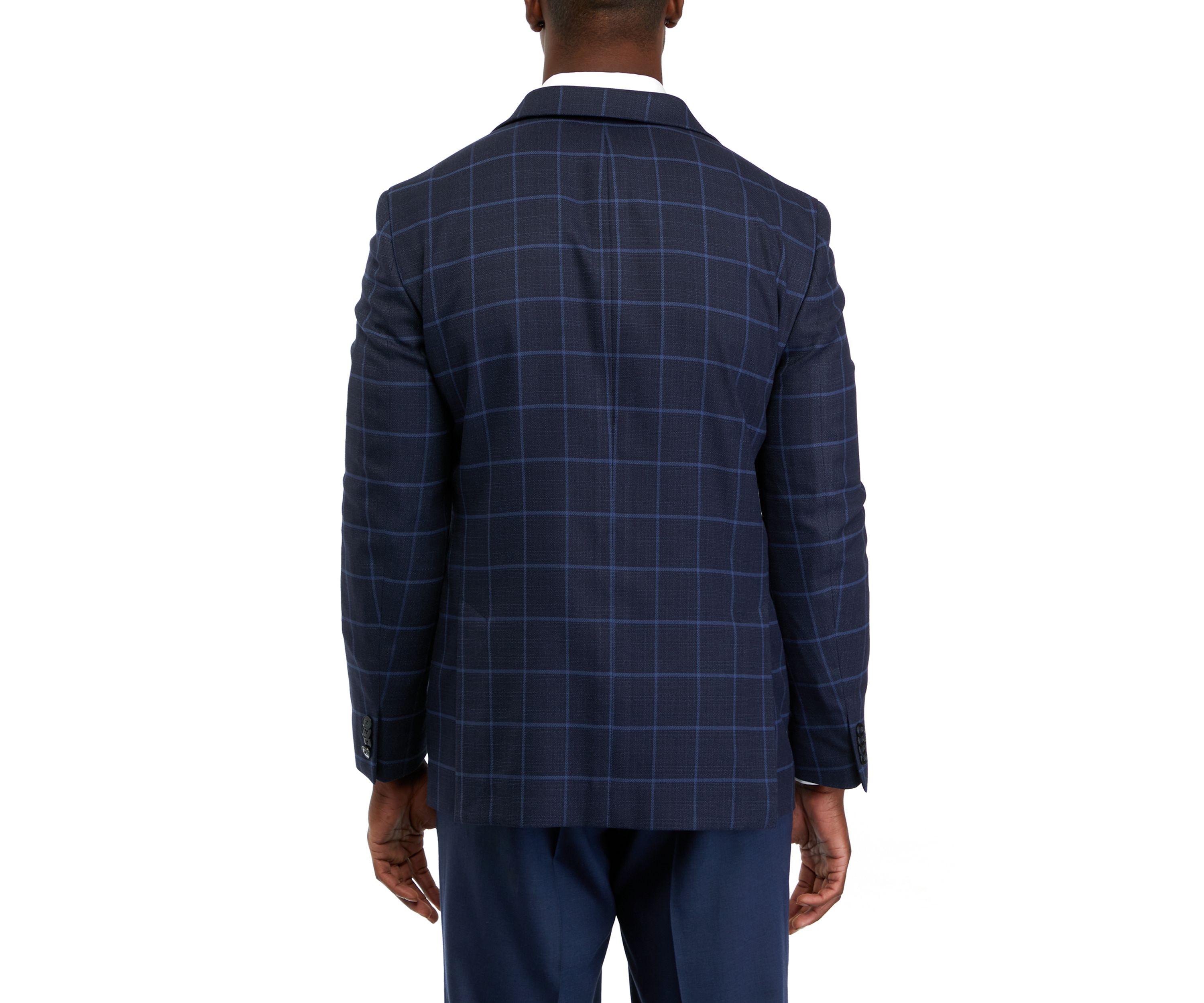 	  Single Breasted 2-Button-Front Windowpane Blazer 