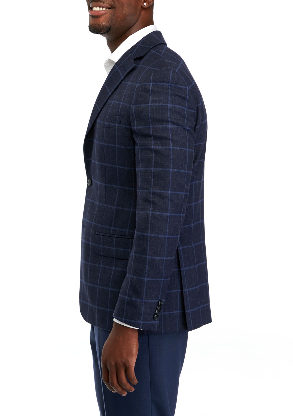 	  Single Breasted 2-Button-Front Windowpane Blazer 