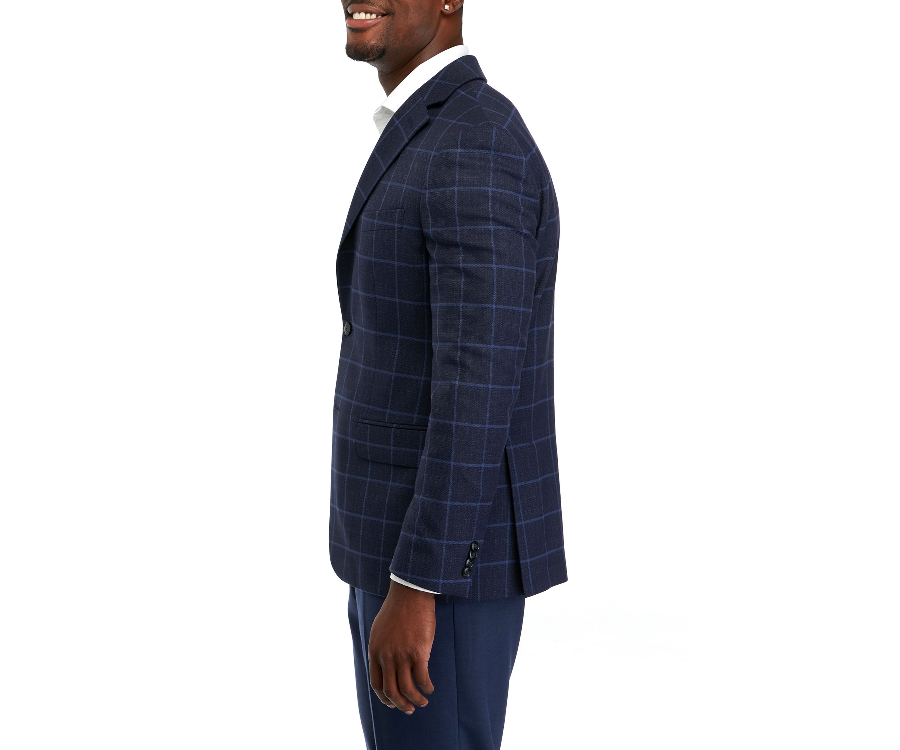 	  Single Breasted 2-Button-Front Windowpane Blazer 