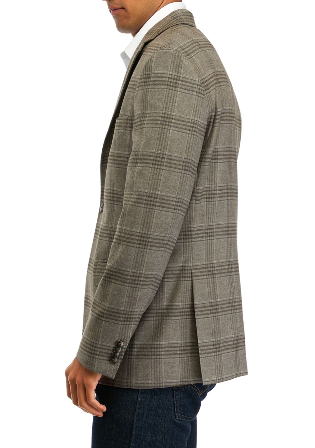 Mens Single Breasted Plaid Sport Coat