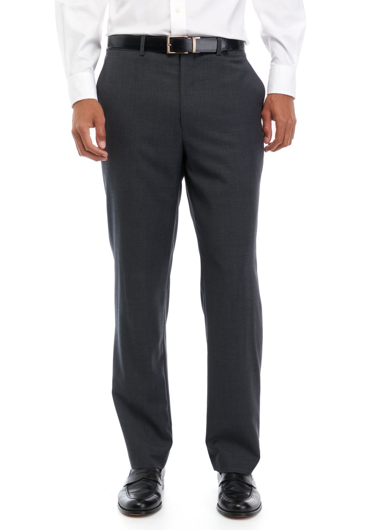 Mens Gray Solid Suit Pants
