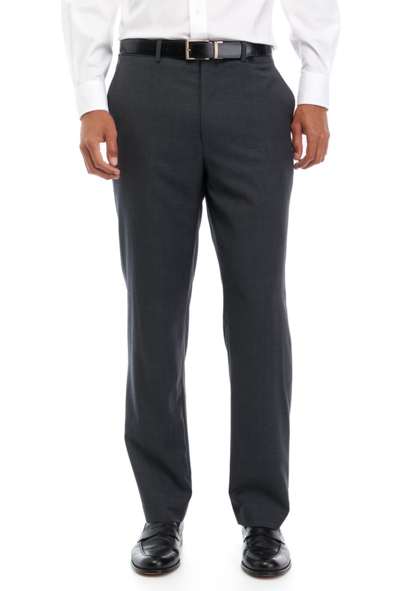 Mens Gray Solid Suit Pants