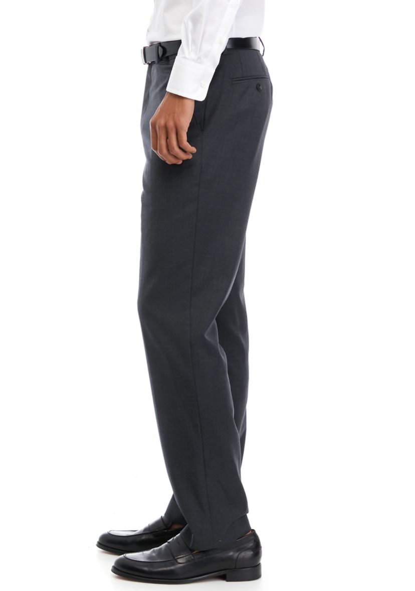 Mens Gray Solid Suit Pants