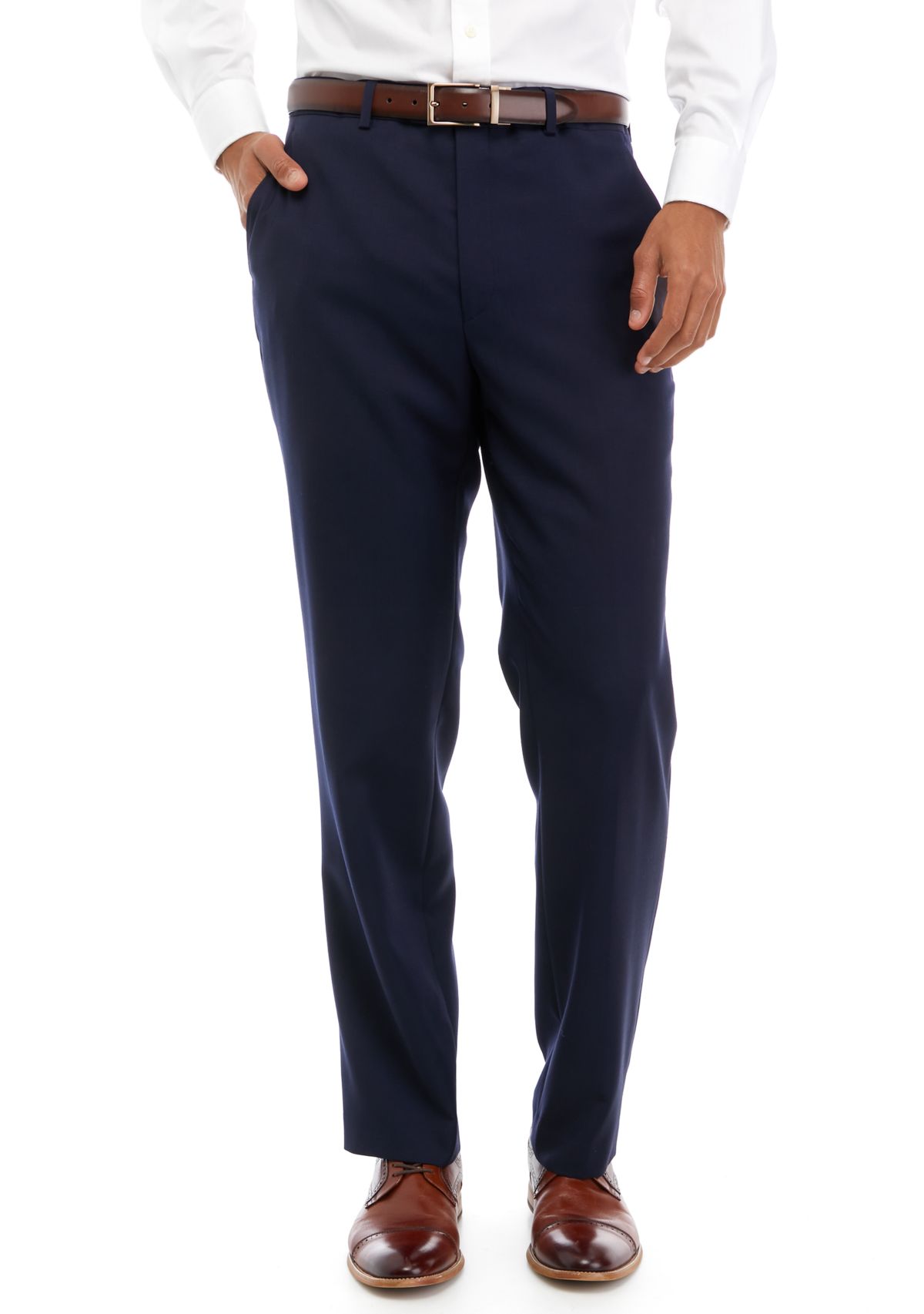 Mens Navy Solid Suit Pants