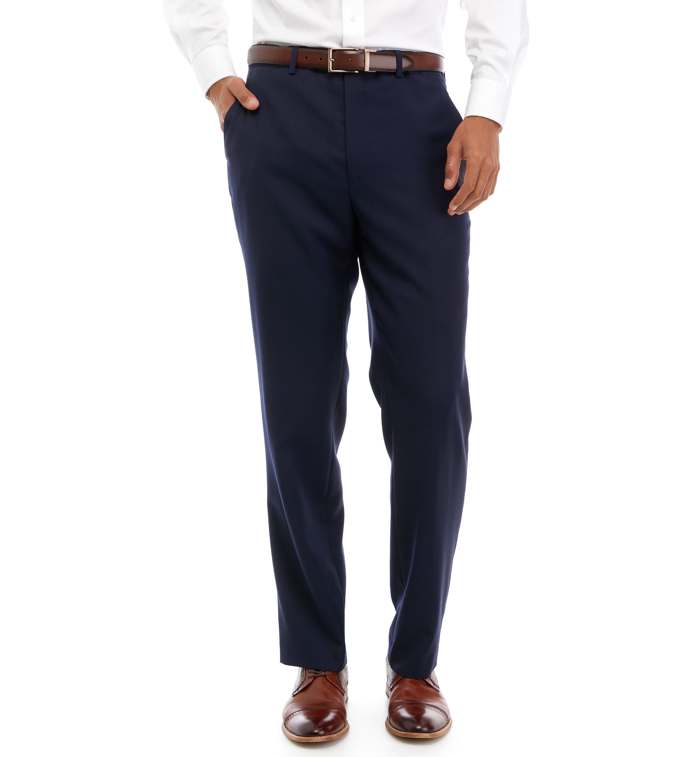 Mens Navy Solid Suit Pants