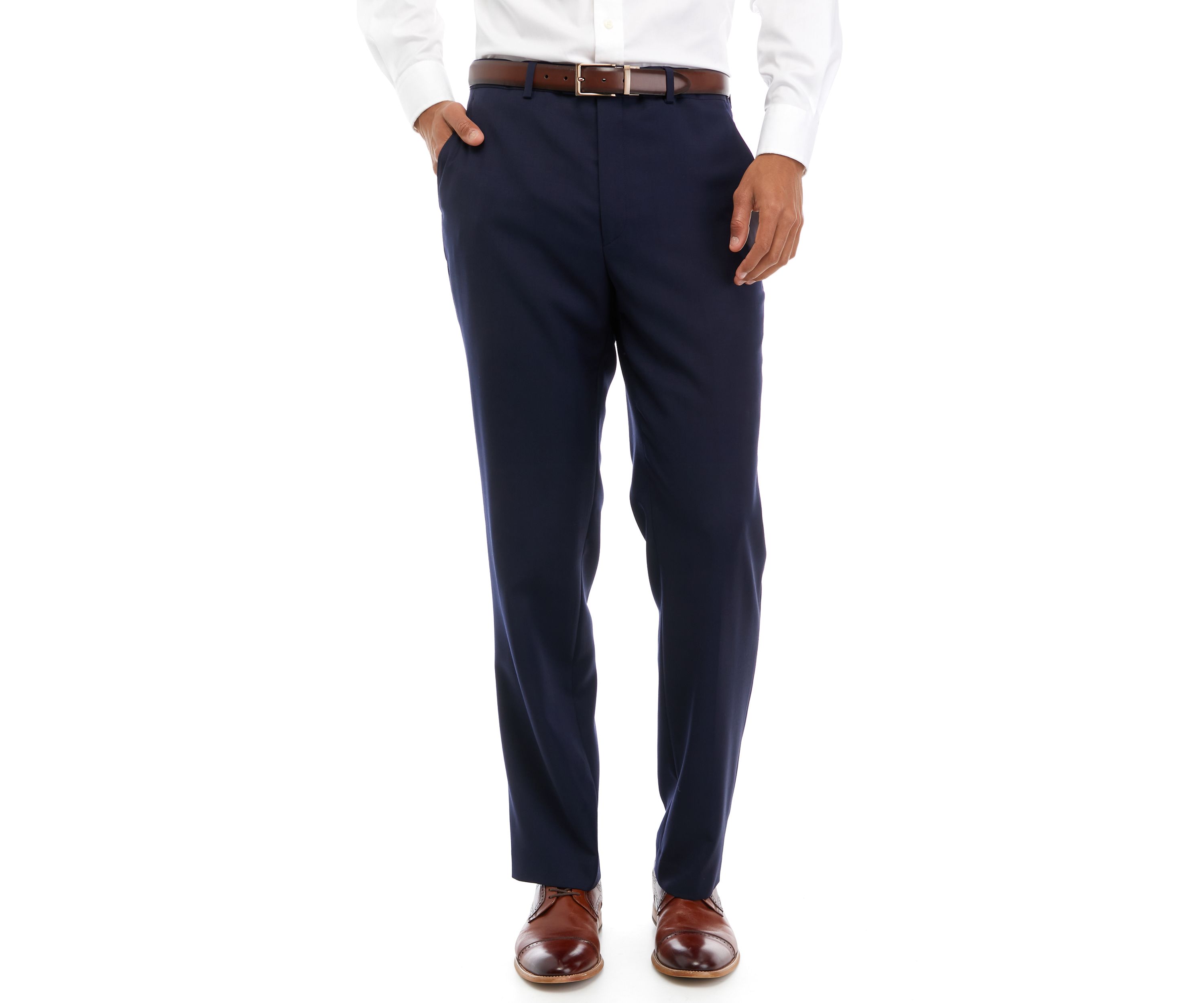 Mens Navy Solid Suit Pants