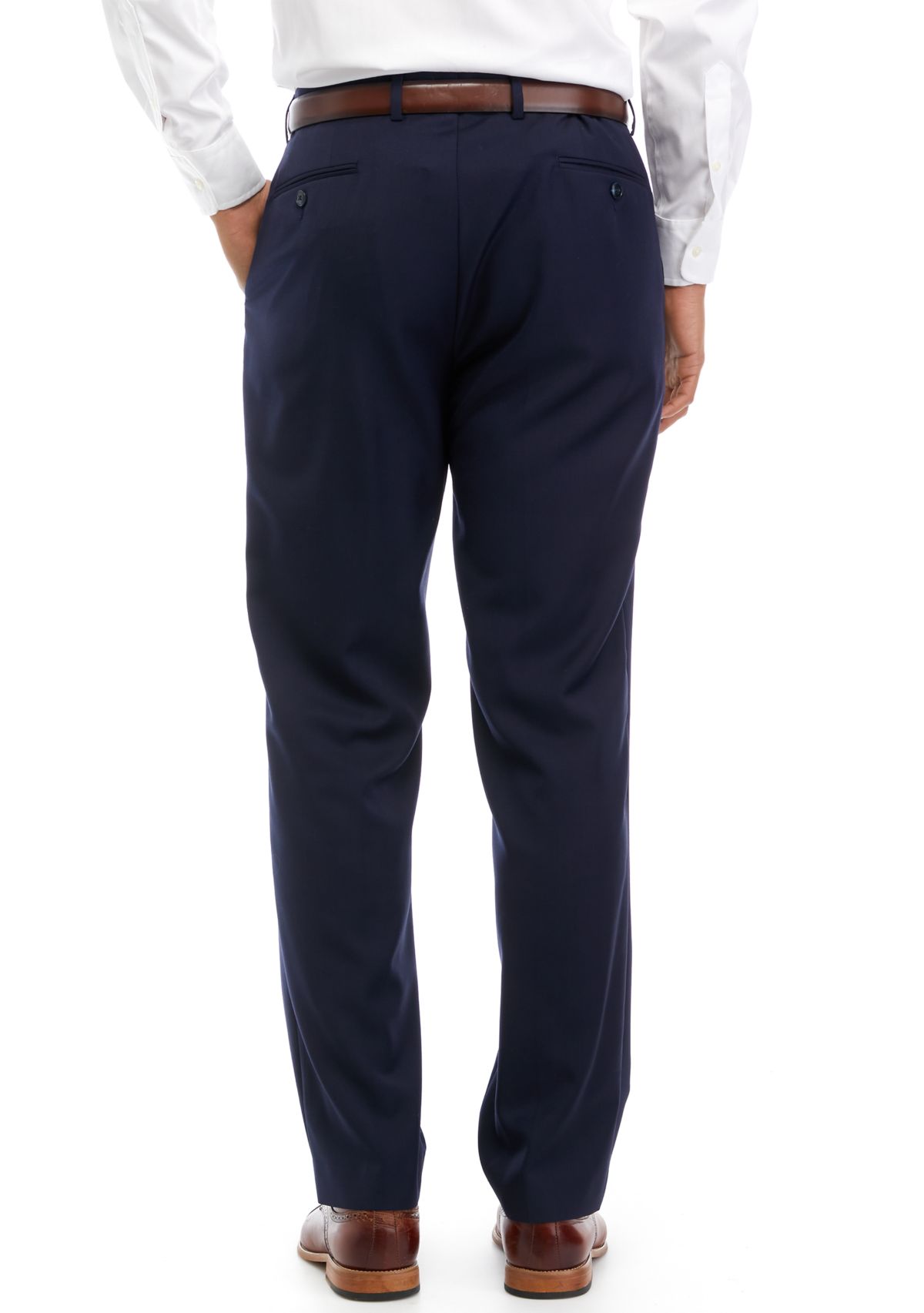 Mens Navy Solid Suit Pants