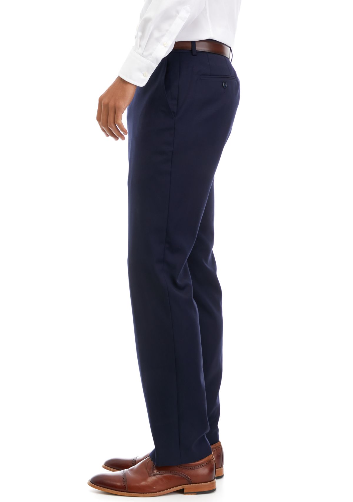 Mens Navy Solid Suit Pants