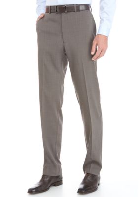 Black Slim Fit Flat Front Stretch Solid Dress Pants