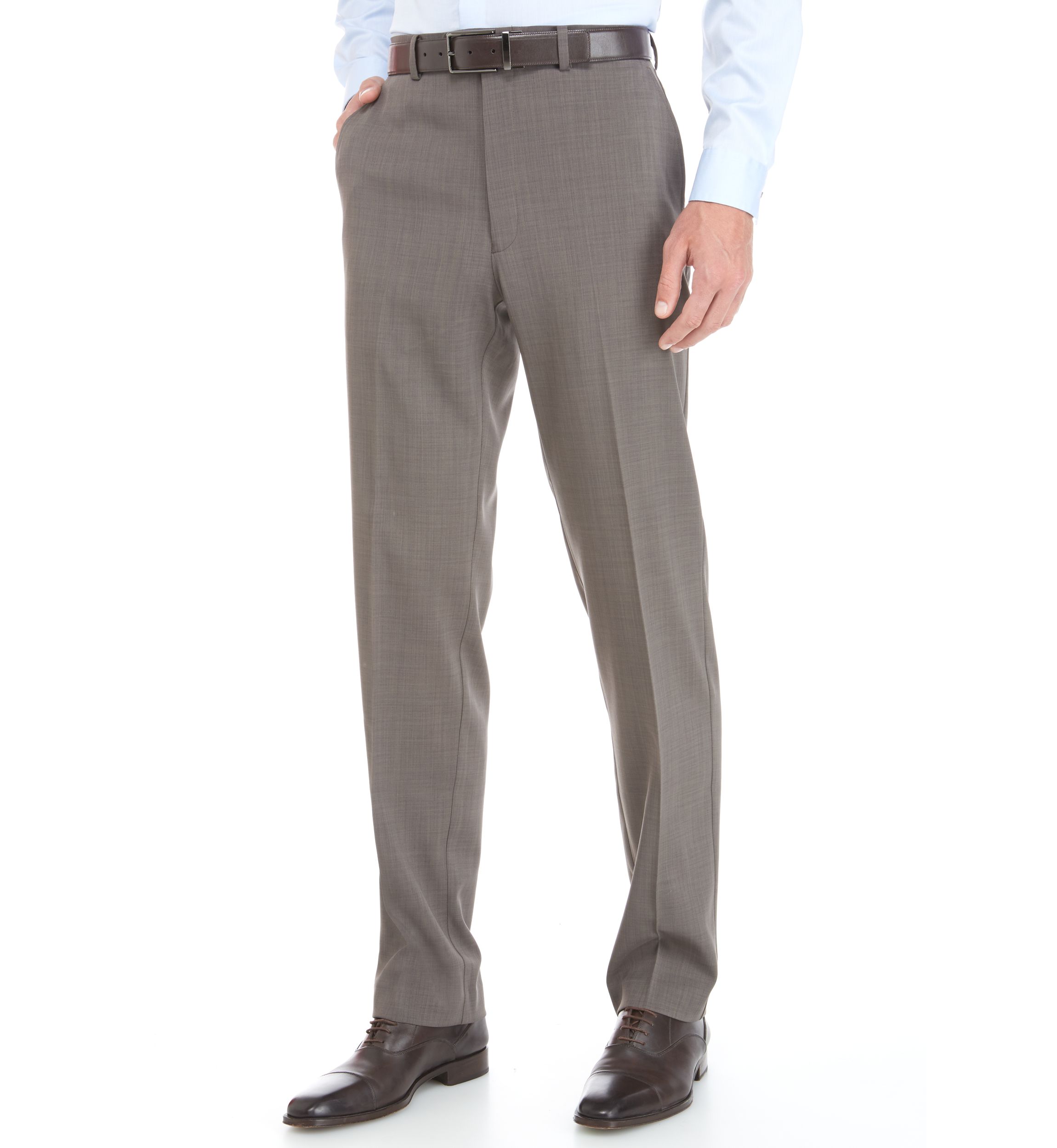 Brown Stretch Flat Front Pants