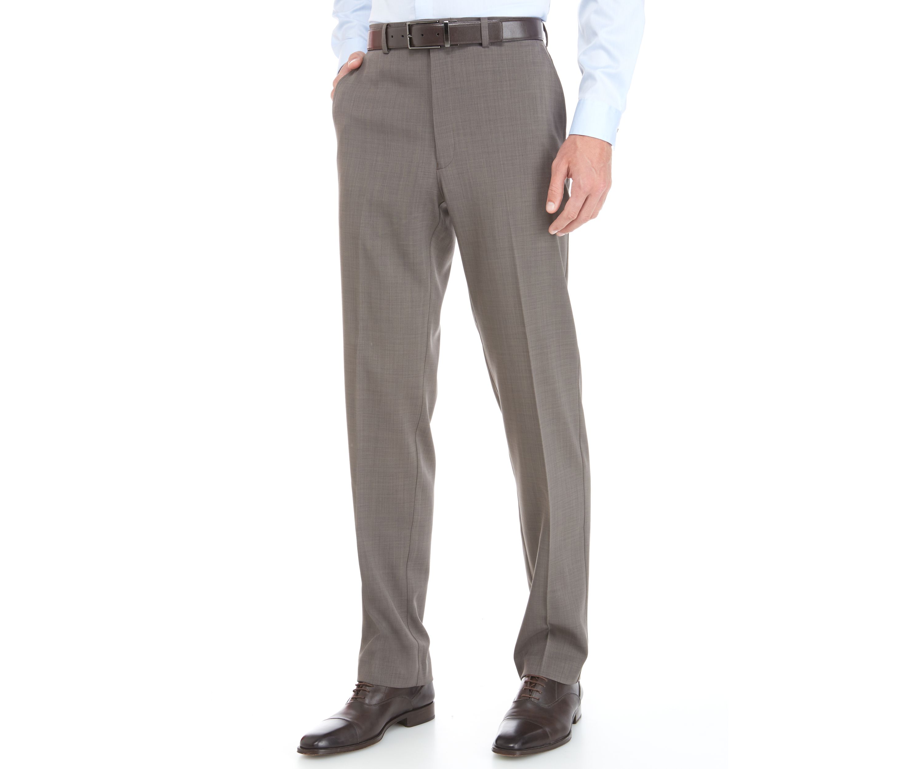 Brown Stretch Flat Front Pants