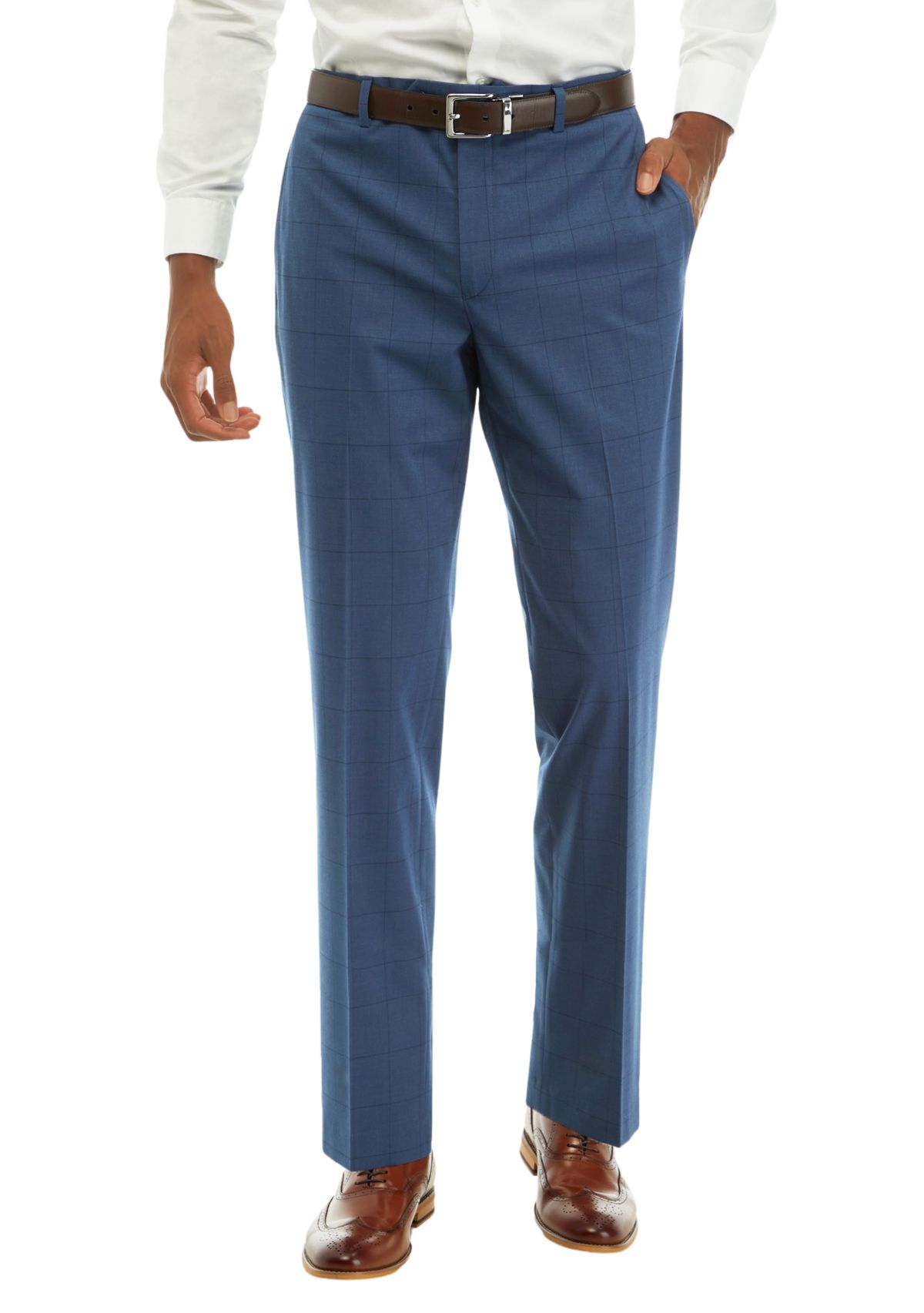 Mens Windowpane Flat Front Pants