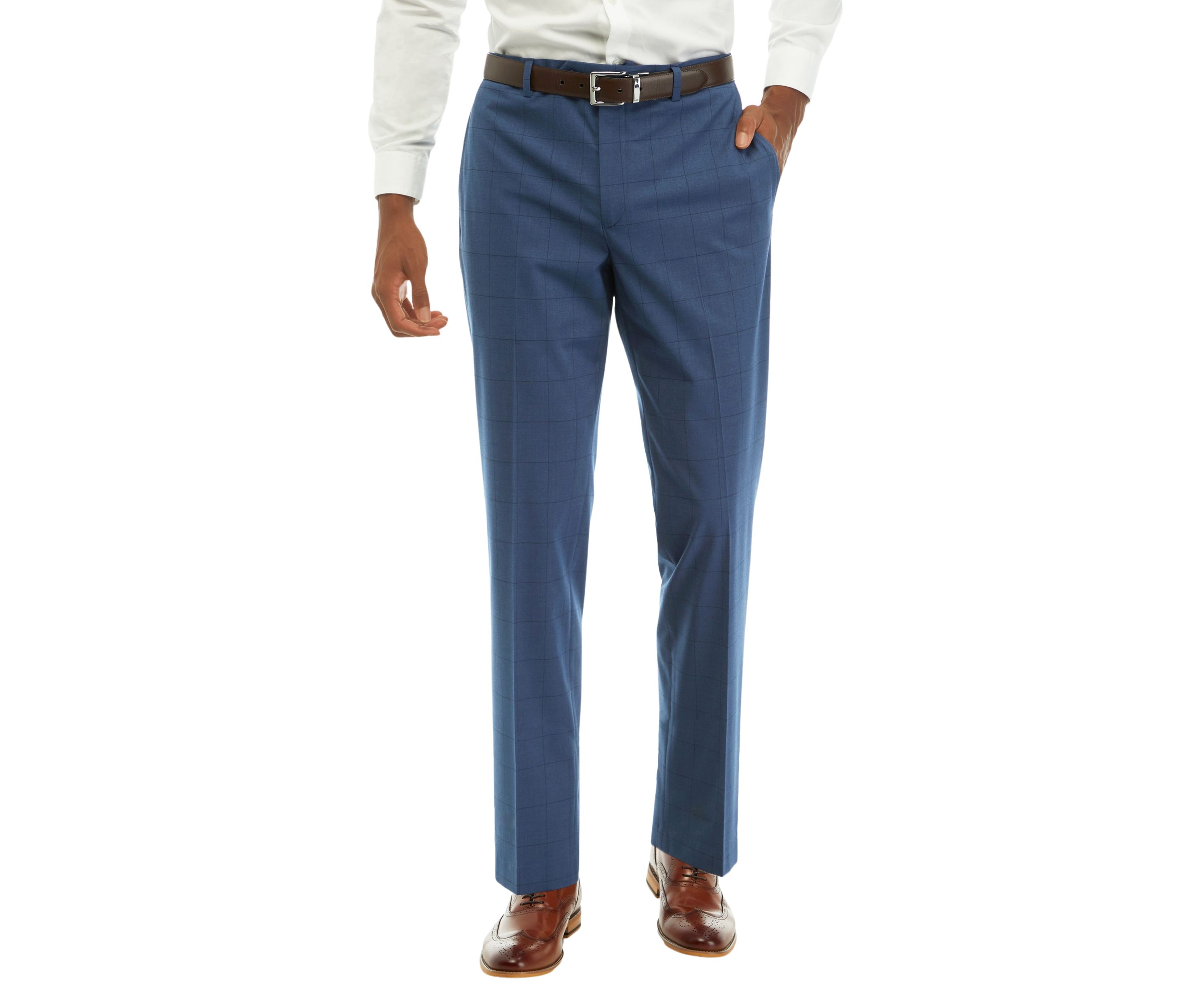 Mens Windowpane Flat Front Pants
