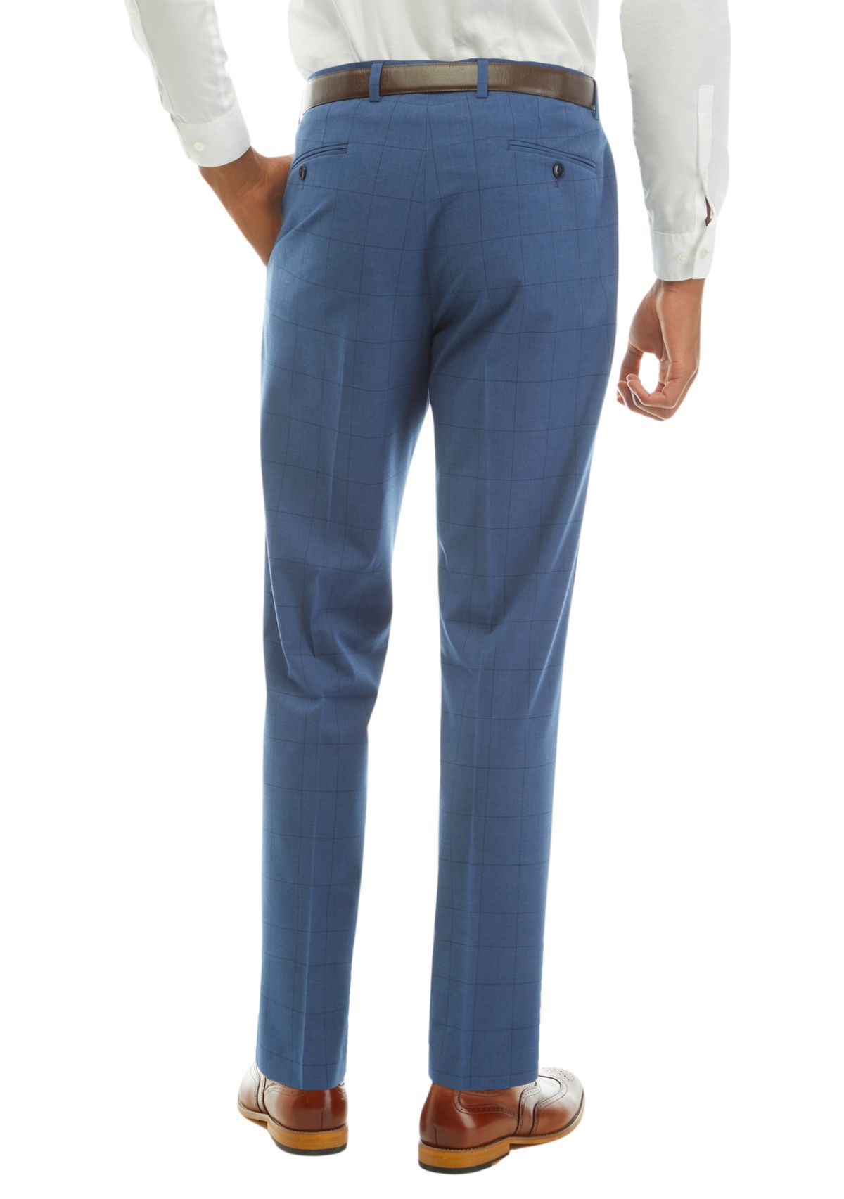Mens Windowpane Flat Front Pants