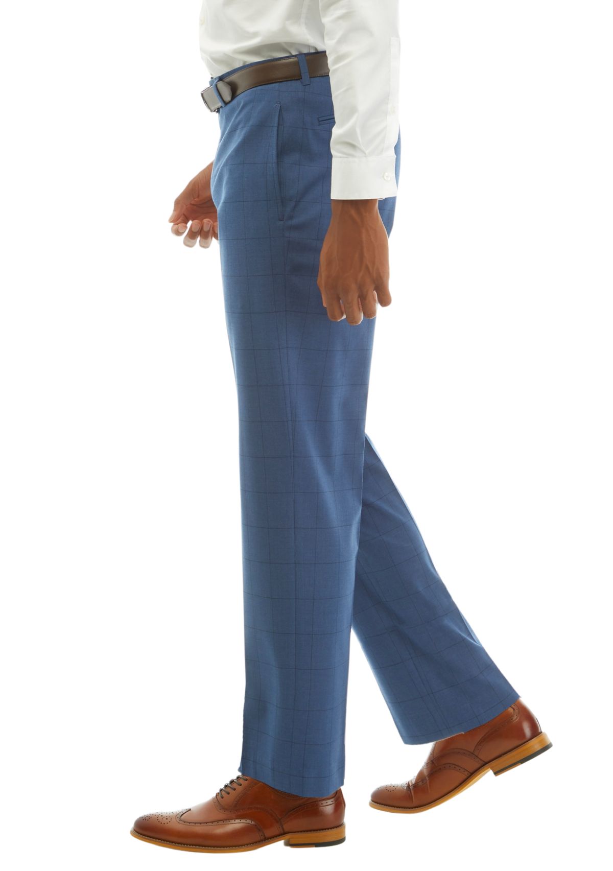 Mens Windowpane Flat Front Pants