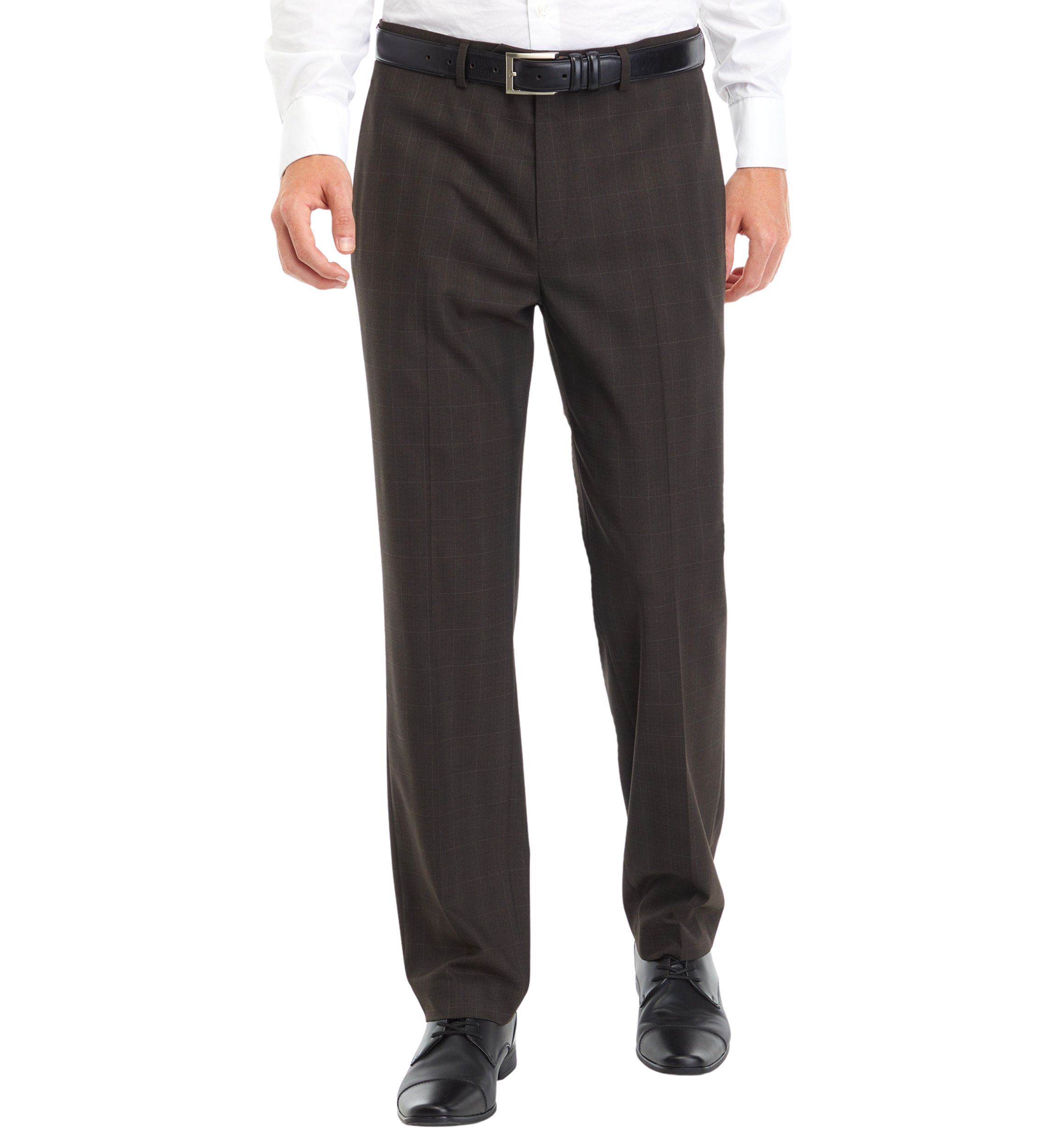 Brown Plaid Printed Dress Pants