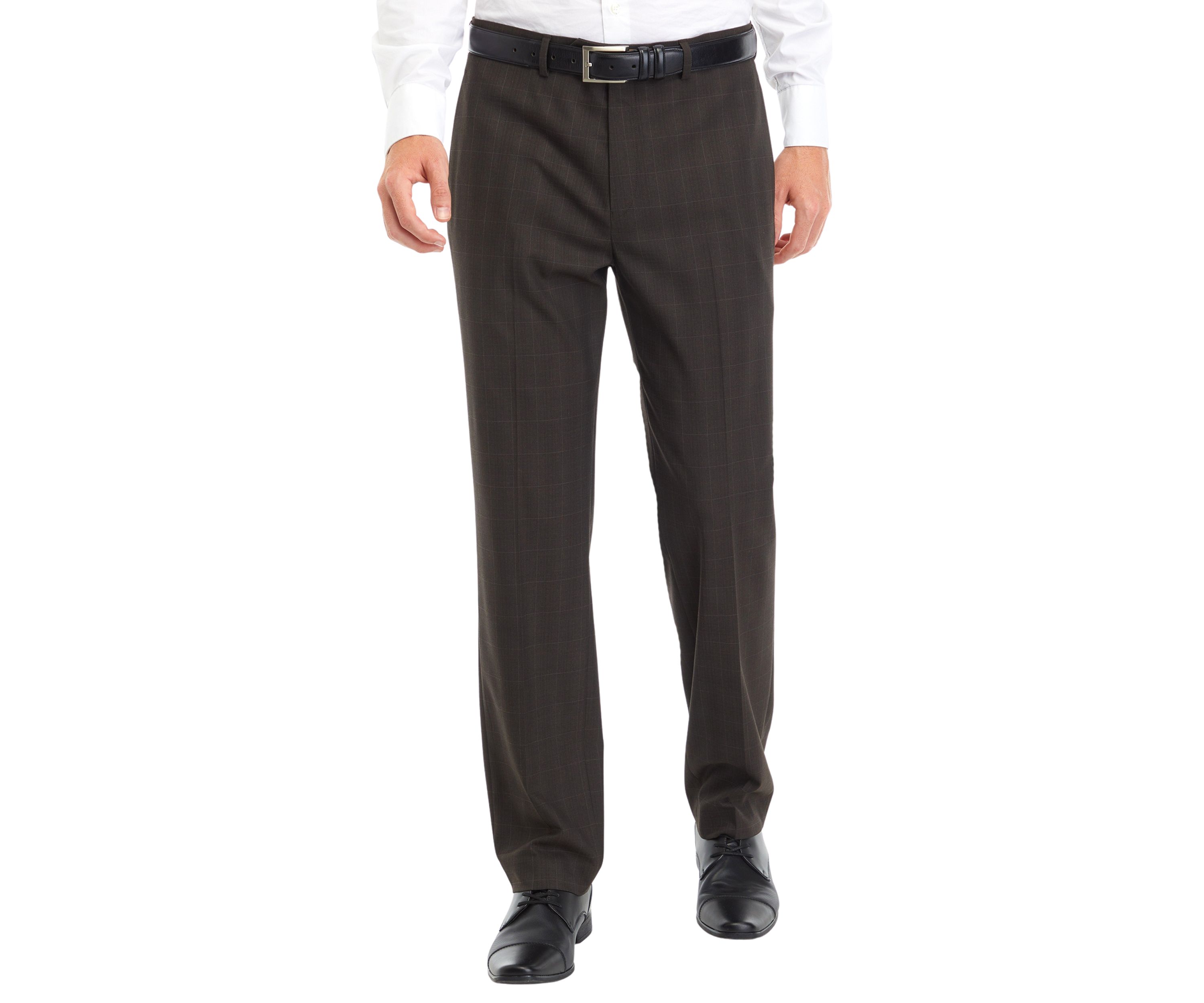 Brown Plaid Printed Dress Pants