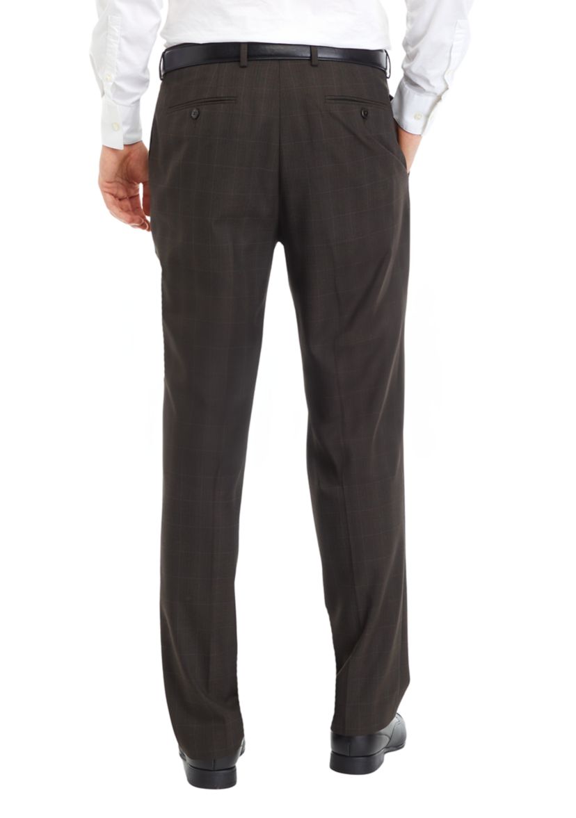 Brown Plaid Printed Dress Pants