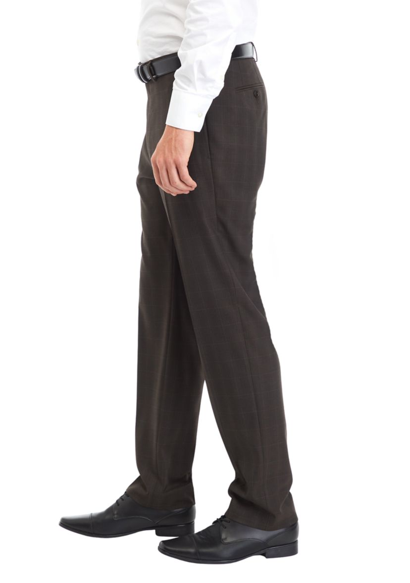 Brown Plaid Printed Dress Pants