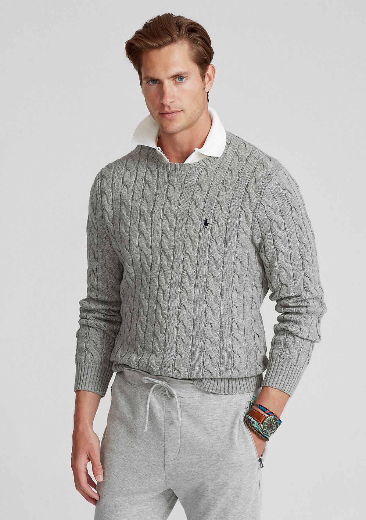 Cotton Cable Knit Driver Long Sleeve Sweater