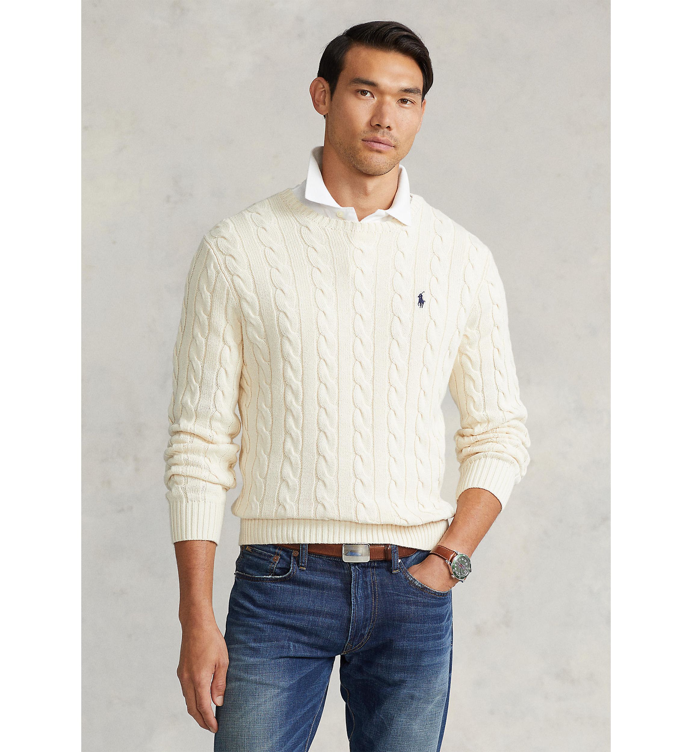 Cotton Cable Knit Driver Long Sleeve Sweater