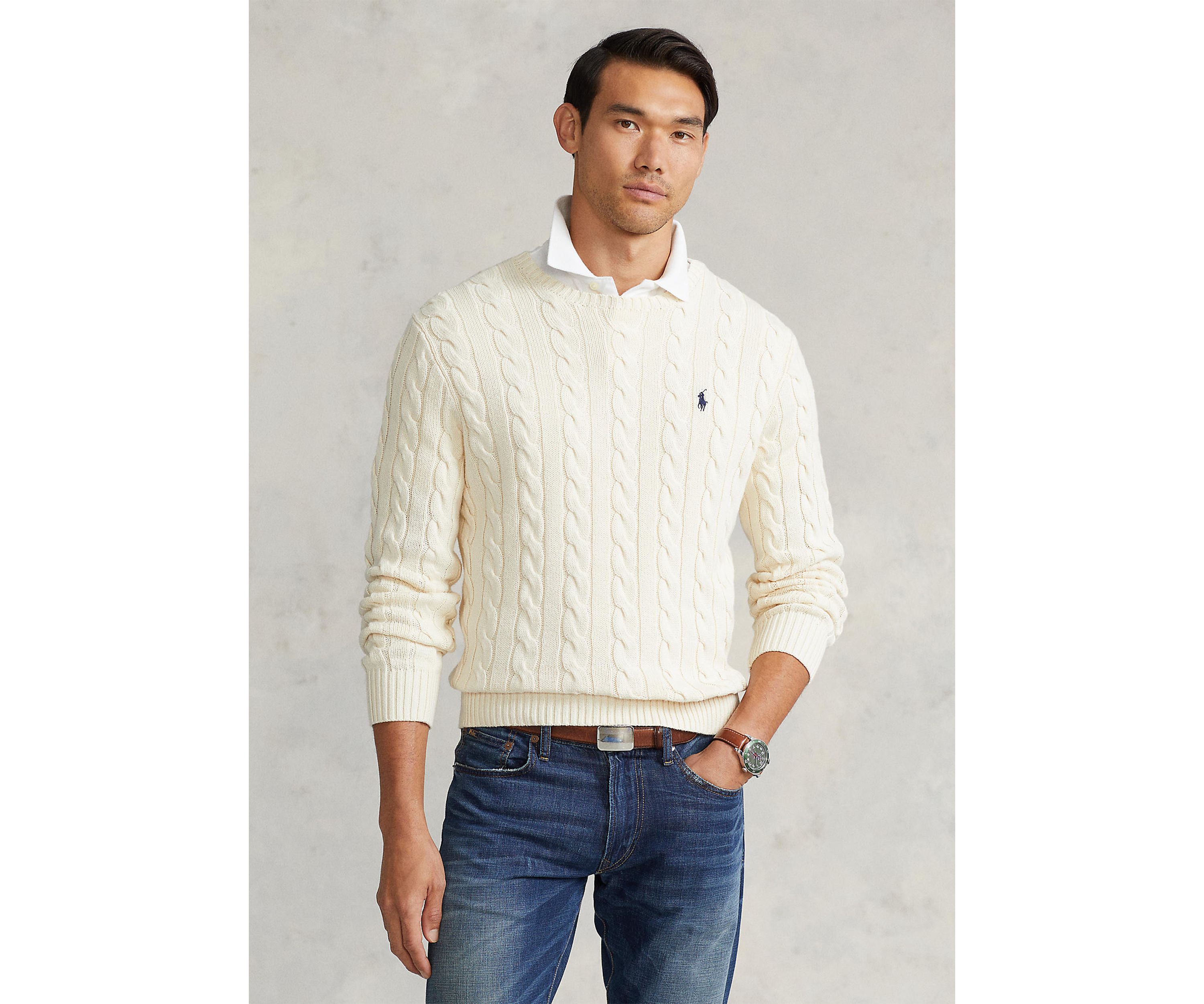 Cotton Cable Knit Driver Long Sleeve Sweater